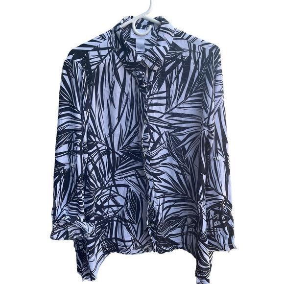 Peck & Peck Sz large long sleeve lightweight Flowy blouse black and white - Picture 1 of 5